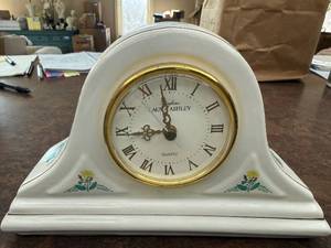 lot 307 image: Laura Ashley Mantel Clock - Ceramic White with Floral Accents, Quartz
