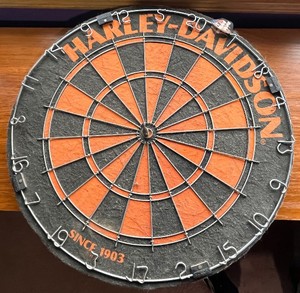 lot 19 image: Harley-Davidson Dartboard - Bristle Round Dart Board With OrangeBlack Segments