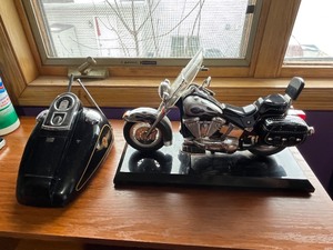 lot 24 image: Harley-Davidson Die-Cast Motorcycle Model on Black Display Base