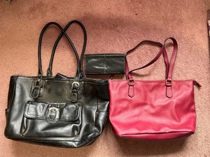 lot 44 image: Leather Tote Bags - Black & Pink (Lot of 3)