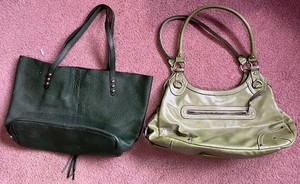 lot 50 image: Leather Tote Bags - Dark Green & Olive Pebbled Leather (Lot of 2)