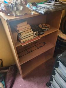 lot 76 image: Wooden Bookshelf - Plastic Rolling Storage Cart