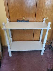 lot 79 image: Two-Tier White Painted Wood Shelf with Turned Legs