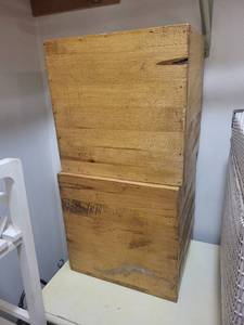 lot 92 image: Two Vintage Wooden Storage Crates - Rustic Pine Stackable Distressed Finish