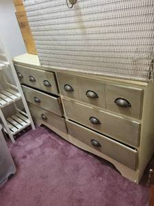 lot 93 image: Beige Vintage Dresser with Cup Pulls - Approx 47in Wide