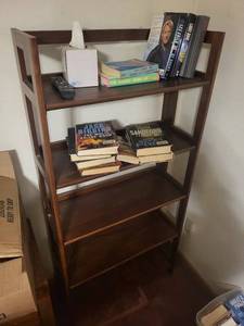 lot 101 image: Wooden Bookcase - Tall 4-Shelf Storage Unit, Dark Walnut Finish