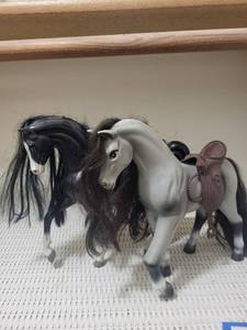 lot 105 image: Toy Horses (Lot of 2) - vintage Plastic Horse Figures with Long Manes.