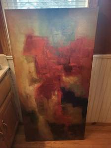 lot 109 image: Abstract Painting on Canvas - Multicolor Block Composition with Reds & Blues