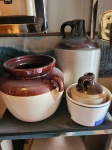 lot 156 image: Stoneware Jugs - Brown & Cream Glaze (Lot of 3)