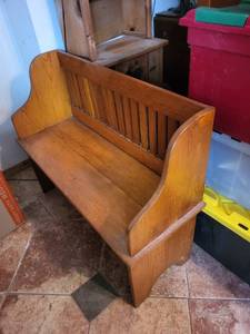 lot 171 image: Wood Hall Bench With Slatted Back - 37 x 15 x 32 In