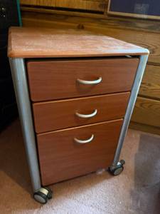 lot 64 image: Mobile 3-Drawer File Cabinet on Casters - Wood Front