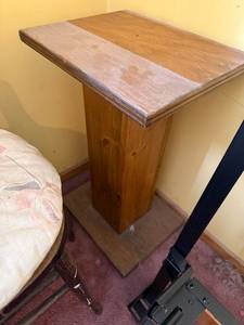 lot 83 image: End Table with Pedestal Base - 2-Tone Wood Top