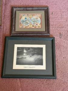 lot 89 image: Framed World Map Print & Nature Untouched Print (Lot of 2)