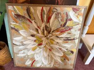 lot 122 image: Framed Abstract Floral Painting - Large Square Canvas Artwork