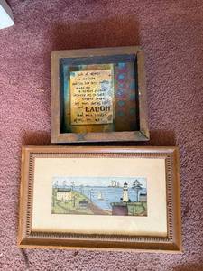 lot 129 image: Framed Wall Art Set - Coastal Lighthouse Print & Inspirational Quote Shadowbox