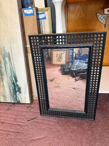 lot 132 image: Black Woven Border Mirror - Rectangular Beveled Glass Frame