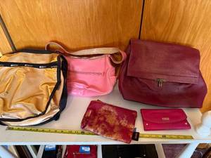 lot 138 image: LeSportsac Gold Metallic Tote, Pink Shoulder Bag & Burgundy Croc Satchel