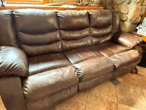 lot 224 image: Leather Reclining Sofa, Brown - 3-Seater with Padded Arms