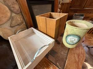 lot 228 image: Ceramic Vase & 2 Wooden Crates (Lot of 3)