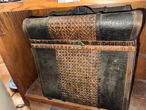 lot 333 image: Antique Travel Trunk - Woven Cane Panels, Leather Corners & Brass Hardware