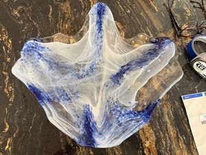 lot 255 image: shelf inside Hutch - Handmade Murano-Style Large Glass Bowl with White & Blue Swirls