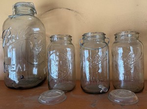 lot 258 image: top of Hutch - Ball Ideal Glass Jars - Mason Jars, larger than average - for decor purposes) (lot of 4)