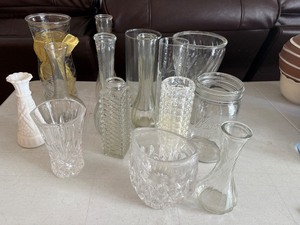 lot 270 image: Crystal Clear Glass Vases & Jars - Assorted Patterned Glassware Collection