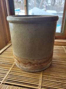 lot 283 image: Glazed Stoneware Plant Pot - 9 in Dia x 9 in H - Grey with Rust Band