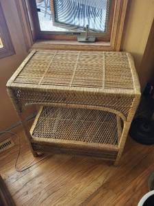 lot 284 image: Rattan Wicker End Table - 2-Tier with Arch Front, Natural Finish