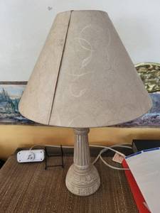lot 297 image: Beige Ceramic Fluted Column Table Lamp with Fabric Shade