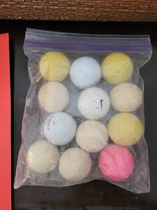 lot 298 image: Golf Balls - 12-Pack Assorted WhiteYellowBeige with Pink Ball in Zip Bag