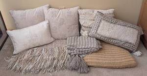lot 131 image: UL - Pillows & Blankets Set - Neutral Throw Pillows with Tassels, Textured Covers
