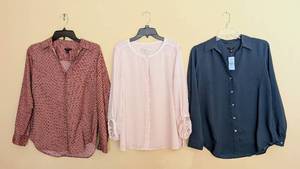 lot 135 image: UL - Ann Taylor Petite Blouses - 3 Shirts, Size M (Petite) - Red Floral, Pink, Teal