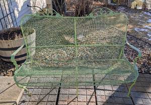 lot 144 image: LL - Vintage Green Metal Garden Bench with Scrollwork