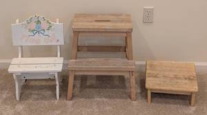 lot 186 image: LL - Time Out Kids Chair - 2-Step Stool - Small Stool - 3-Piece Painted Wood Set