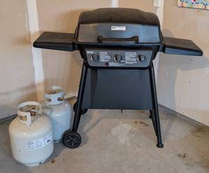 lot 212 image: G - American Gourmet Char-Broil 3-Burner Gas Grill with 2 Propane Tanks