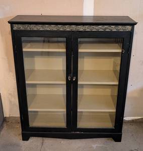 lot 217 image: G - Vintage Glass Front Double Door Black Display Cabinet