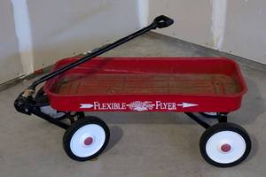 lot 219 image: G - Flexible Flyer Childs Wagon - Red, Screw Protruding from Handle