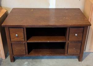 lot 235 image: G - Wood Console Cabinet with 4 Drawers & Open Shelves