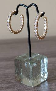 lot 15 image: K - 10K Gold CZ Hoop Earrings