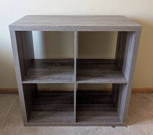 lot 64 image: UL - Grey Wood Storage Cube - 4-Cubby Cabinet