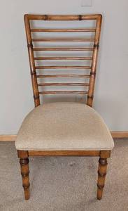 lot 69 image: UL - Decorative Ladder-Back Side Chair  Beige Upholstered Seat, Wood Frame