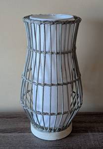 lot 74 image: UL - Wire Cage Table Lamp with White Fabric Shade