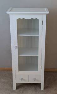 lot 121 image: UL - White Glass-Door Storage Cabinet with 2 Drawers
