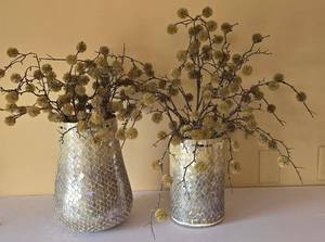 lot 26K image: LR - Mosaic Mirror Vases - 9.75in & 12in tall with Faux Foliage (Lot of 2)