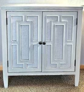 lot 32K image: LR - Cabinet with woven accents - light gray finish