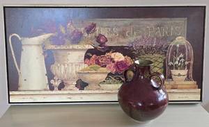 lot 33K image: LR - Kathryn Wood Signed Painting Fleurs de Paris and Decorative Jug