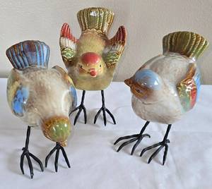 lot 39K image: LR - Ceramic Bird Figurines With Metal Legs - Set of 3, 5 Inches Tall