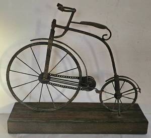 lot 47K image: K - Vintage Metal Penny-Farthing Bicycle Sculpture on Wood Base