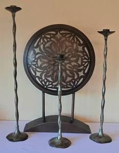 lot 81K image: K - Decorative Standing Medallion & 3 Candlesticks